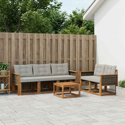 Utomhussoffset med kudde 7 pcs Naturlig och ljusgrå