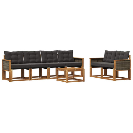 Utomhussoffset med kudde 7 pcs Naturlig och svart