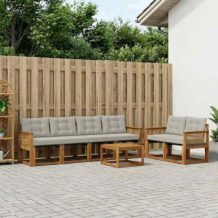 Utomhussoffset med kudde 7 pcs Naturlig och ljusgrå