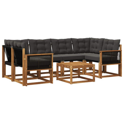 Utomhussoffset med kudde 7 pcs Naturlig och svart