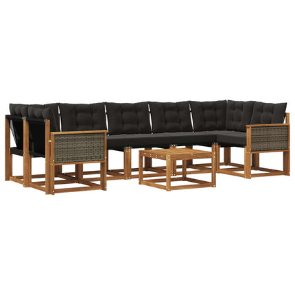 Utomhussoffset med kudde 8 pcs Naturlig och svart