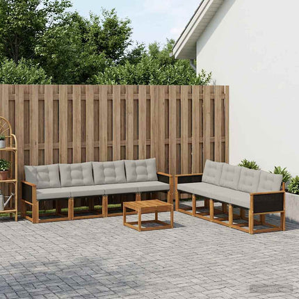 Utomhussoffset med kudde 9 pcs Naturlig och ljusgrå