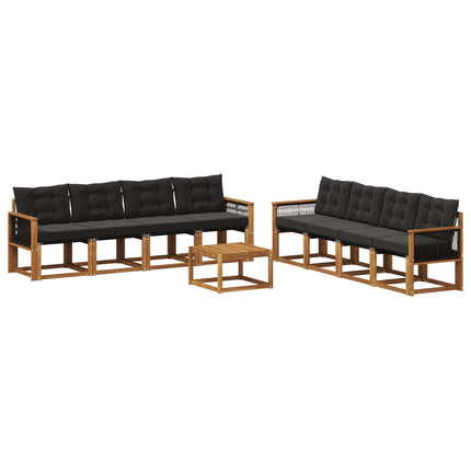 Utomhussoffset med kudde 9 pcs Naturlig och svart