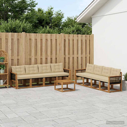 Utomhussoffset med kudde 9 pcs Naturlig och Beige