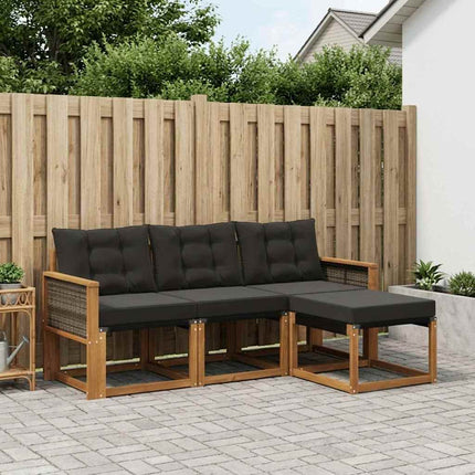 Utomhussoffset med kudde 4 pcs Naturlig och svart
