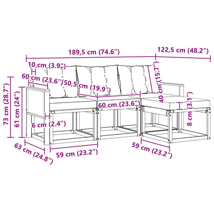 Utomhussoffset med kudde 4 pcs Naturlig och ljusgrå