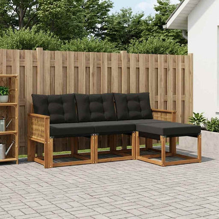 Utomhussoffset med kudde 4 pcs Naturlig och svart