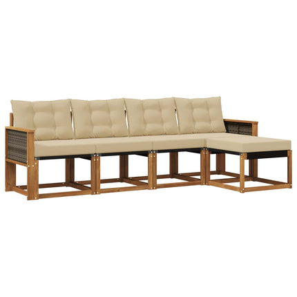 Utomhussoffset med kudde 5 pcs Naturlig och Beige