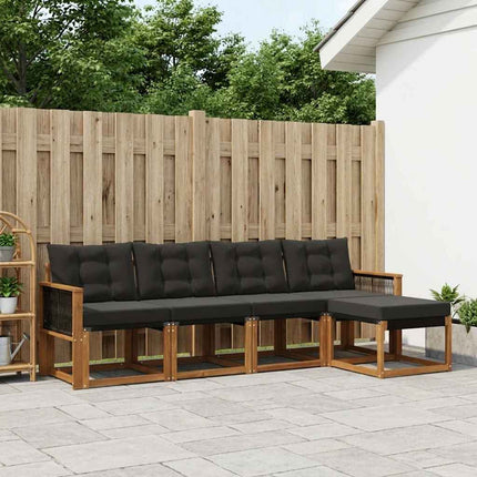 Utomhussoffset med kudde 5 pcs Naturlig och svart