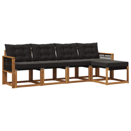 Utomhussoffset med kudde 5 pcs Naturlig och svart