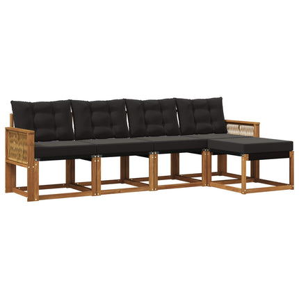 Utomhussoffset med kudde 5 pcs Naturlig och svart