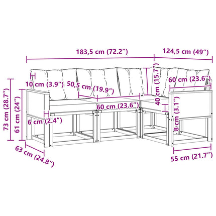 Utomhussoffset med kudde 4 pcs Naturlig och ljusgrå