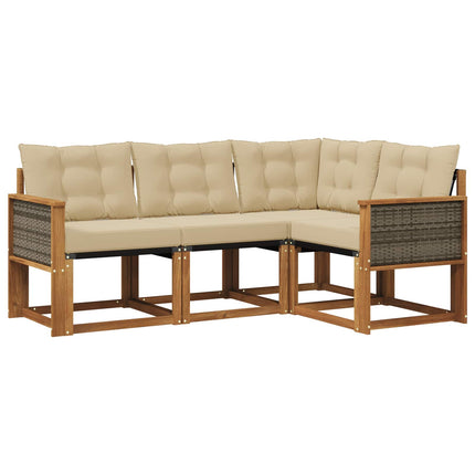 Utomhussoffset med kudde 4 pcs Naturlig och Beige