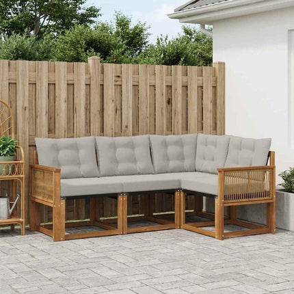 Utomhussoffset med kudde 4 pcs Naturlig och ljusgrå
