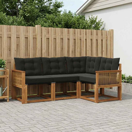 Utomhussoffset med kudde 4 pcs Naturlig och svart