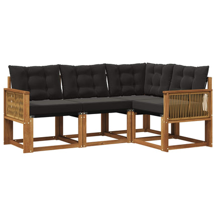Utomhussoffset med kudde 4 pcs Naturlig och svart