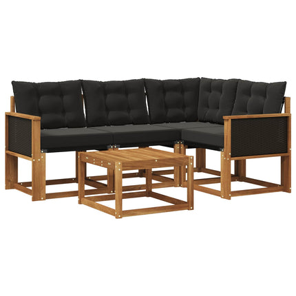 Utomhussoffset med kudde 5 pcs Naturlig och svart