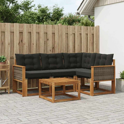 Utomhussoffset med kudde 5 pcs Naturlig och svart