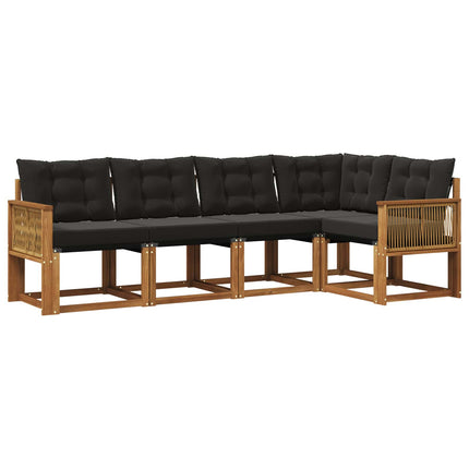 Utomhussoffset med kudde 5 pcs Naturlig och svart