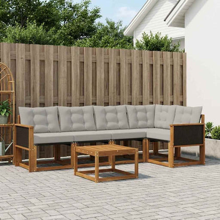 Utomhussoffset med kudde 6 pcs Naturlig och ljusgrå