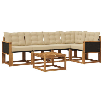 Utomhussoffset med kudde 6 pcs Naturlig och Beige