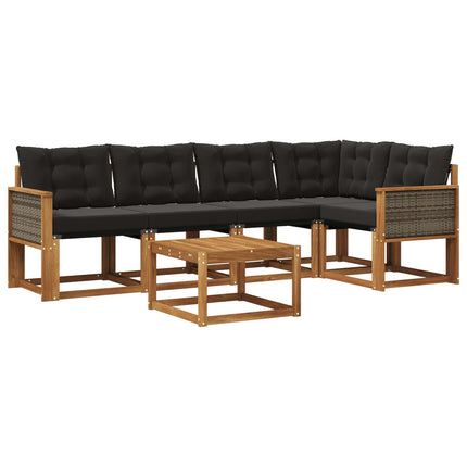 Utomhussoffset med kudde 6 pcs Naturlig och svart