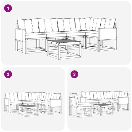 Utomhussoffset med kudde 6 pcs Naturlig och svart