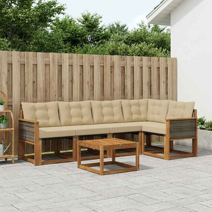 Utomhussoffset med kudde 6 pcs Naturlig och Beige