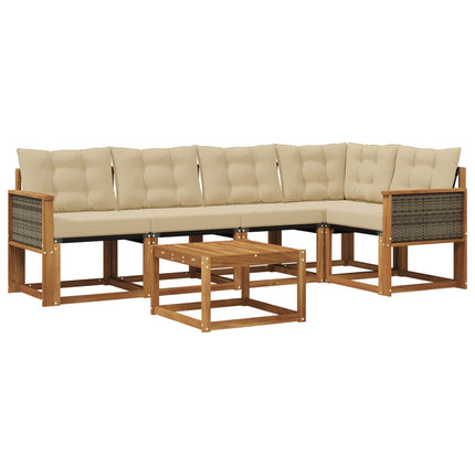 Utomhussoffset med kudde 6 pcs Naturlig och Beige