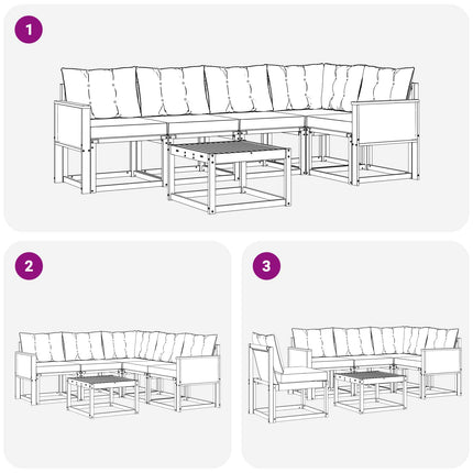 Utomhussoffset med kudde 6 pcs Naturlig och svart