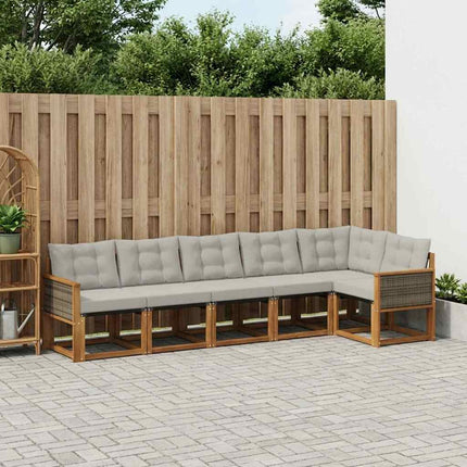 Utomhussoffset med kudde 6 pcs Naturlig och ljusgrå