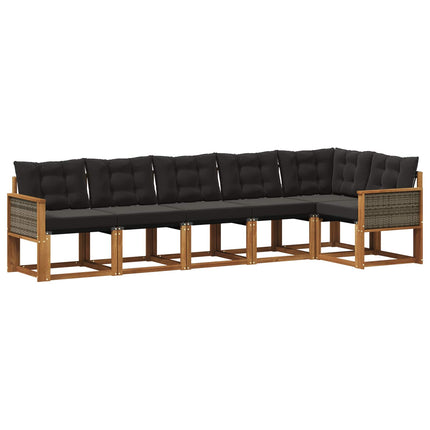 Utomhussoffset med kudde 6 pcs Naturlig och svart
