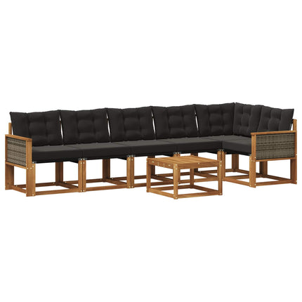 Utomhussoffset med kudde 7 pcs Naturlig och svart