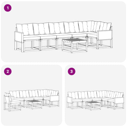 Utomhussoffset med kudde 7 pcs Naturlig och svart