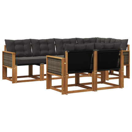Utomhussoffset med kudde 7 pcs Naturlig och svart
