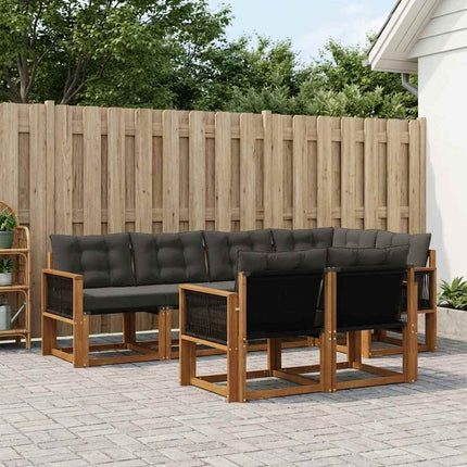 Utomhussoffset med kudde 7 pcs Naturlig och svart