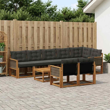 Utomhussoffset med kudde 9 pcs Naturlig och svart