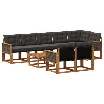 Utomhussoffset med kudde 9 pcs Naturlig och svart