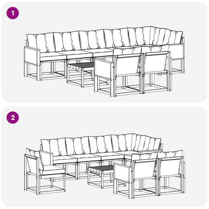 Utomhussoffset med kudde 9 pcs Naturlig och svart