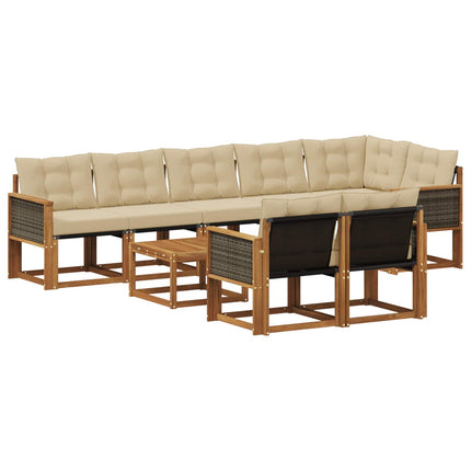 Utomhussoffset med kudde 9 pcs Naturlig och Beige