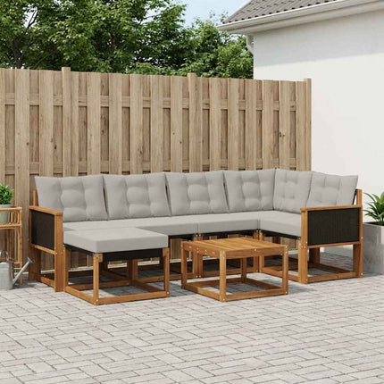 Utomhussoffset med kudde 7 pcs Naturlig och ljusgrå