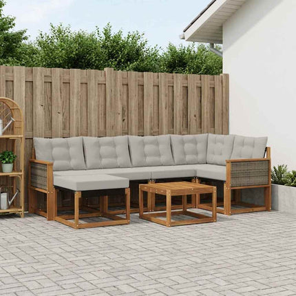 Utomhussoffset med kudde 7 pcs Naturlig och ljusgrå