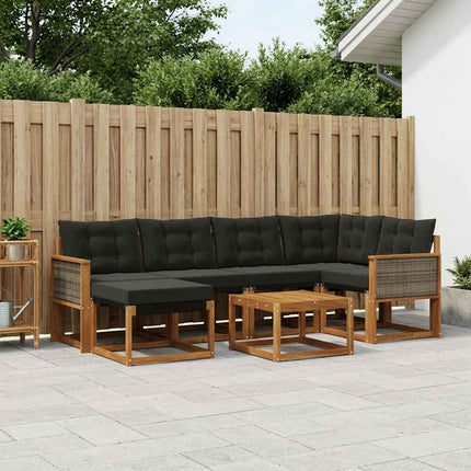 Utomhussoffset med kudde 7 pcs Naturlig och svart