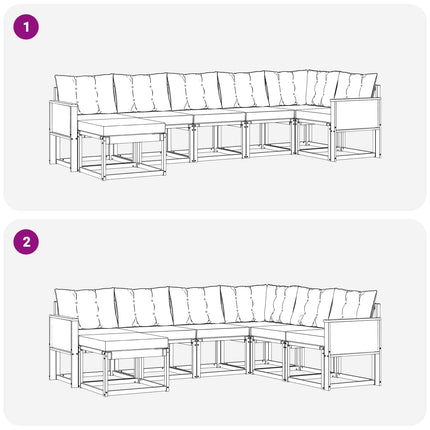 Utomhussoffset med kudde 7 pcs Naturlig och svart