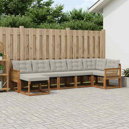 Utomhussoffset med kudde 7 pcs Naturlig och ljusgrå