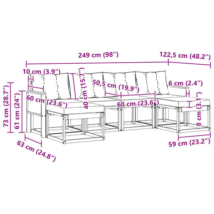 Utomhussoffset med kudde 6 pcs Naturlig och svart
