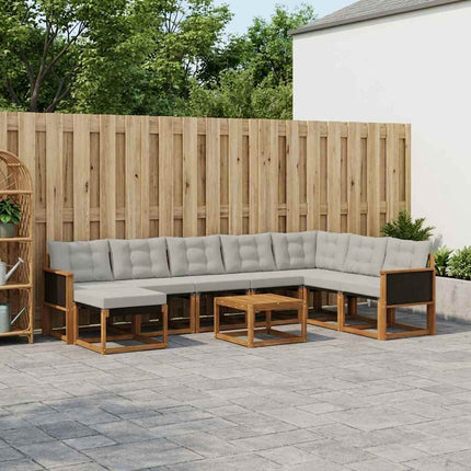Utomhussoffset med kudde 9 pcs Naturlig och Ljusgrå