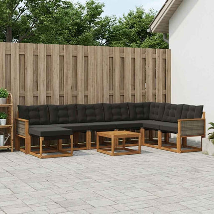Utomhussoffset med kudde 9 pcs Naturlig och svart