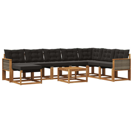 Utomhussoffset med kudde 9 pcs Naturlig och svart