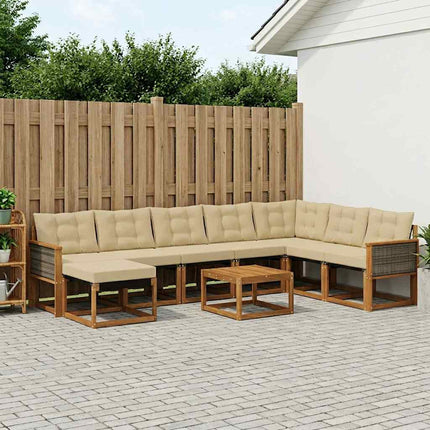 Utomhussoffset med kudde 9 pcs Naturlig och Beige